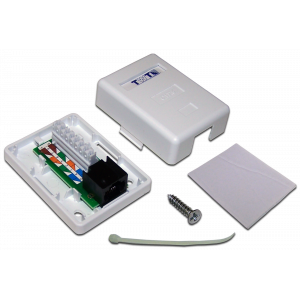 Wall mounting outlet with one RJ-45 category 6 UTP socket, white